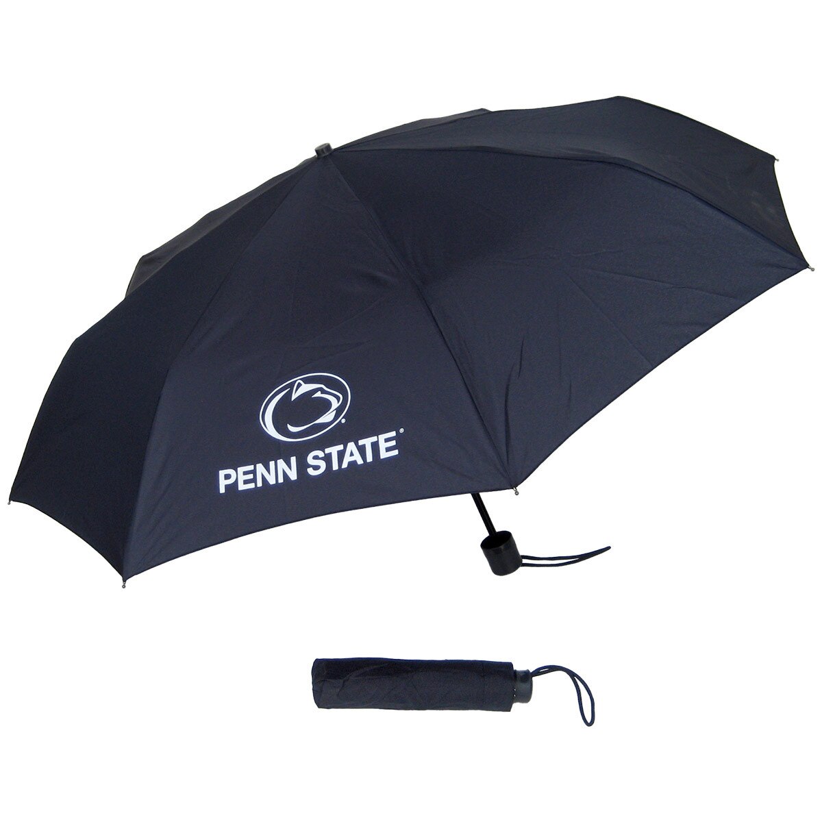 navy super pocket mini umbrella with Penn State and Athletic Logo